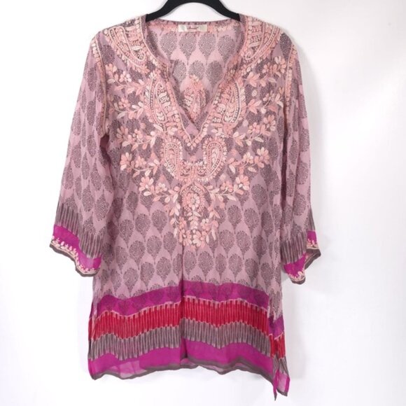 AMAYA ALLEGRA 100% SILK GEORGETTE TUNIC
Hand Embroidered & Printed 40 MEDIUM /LG - Picture 1 of 16